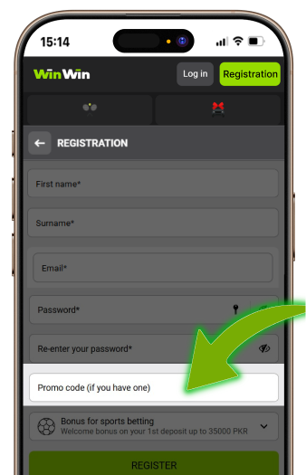 Entering WinWin promo code